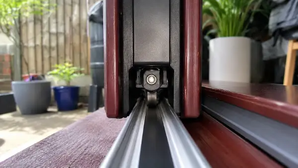 Sliding door roller and track adjustment carried out in Forest Hill by Bluesaki Locksmiths after the door had dropped and was no longer operating smoothly.