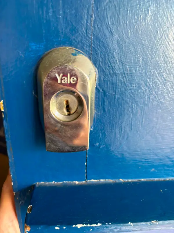Yale door lock following an emergency locksmith lockout in Forest Hill SE23, South East London.