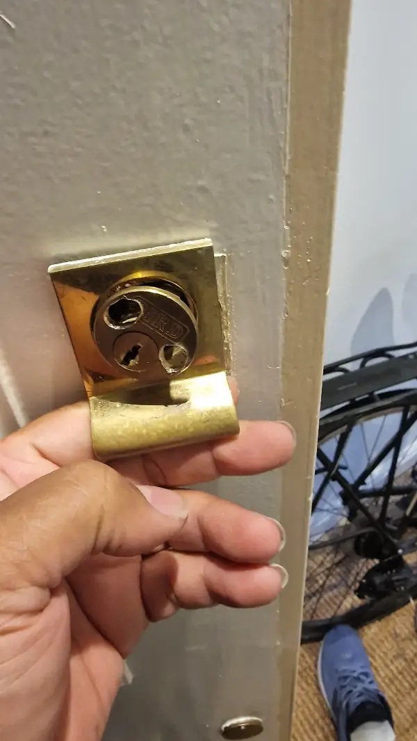 Door lock drilled to gain entry after the customer lost their keys during an emergency lockout attended by Bluesaki Locksmiths in Catford, South East London.